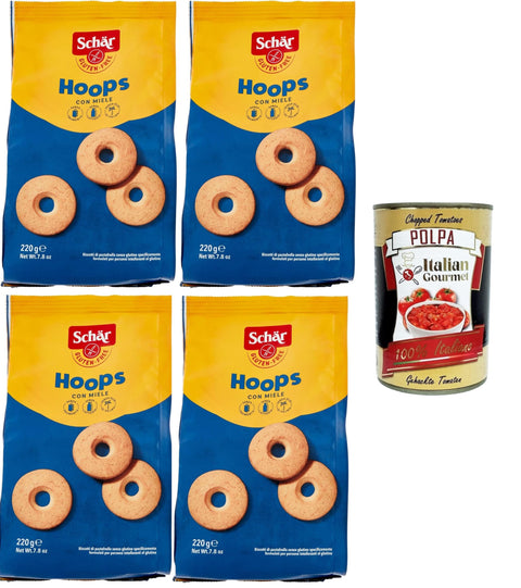 Schär, Hoops, Biscotti, Senza Glutine Hoops, Biscuits Avec Miel, Sans Gluten, 4 X 200 G + Italian Gourmet Polpa 400 G