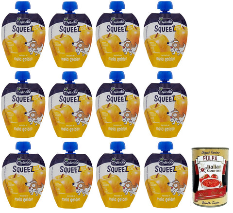 Melinda Passata Di Mela Golden Squeez Lot De 12 Purées De Fruits 100 % Pommes Dorées 90 G + Boîte De 400 G