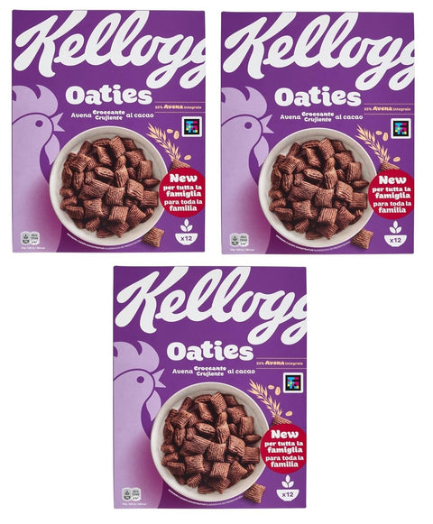 3x Kellogg's Oaties Avena Croccante al cacao Flocons d'avoine croustillants au cacao 360 g