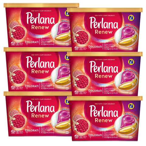 6 X Perlana Renew Coloré All In 1 Caps Lessive En Capsules Pour Machine À Laver – 6 Boîtes De 18 Capsules