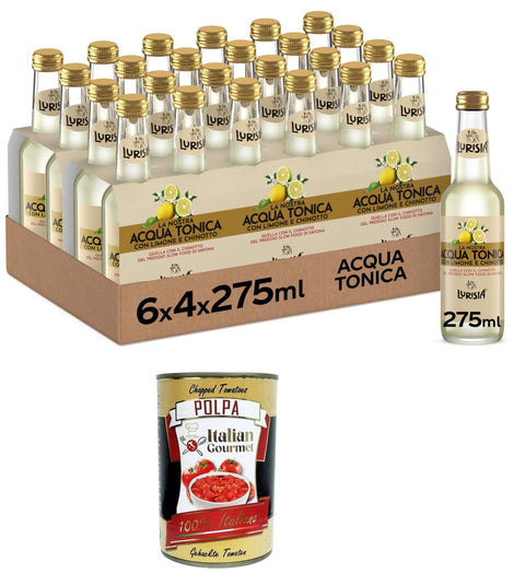 Lurisia Unser Tonic Water Bouteilles En Verre 100 % Recyclables Pour Boisson Sans Alcool, Fabriquées Avec L'infusion De Chinotto Di Savona Et De Jus De Citron, 24 X 275 Ml + Italian Gourmet Polpa 400