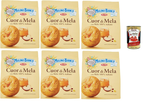 Mulino Bianco Biscotti Frollini Cuor Di Mela, Petit Déjeuner Plein De Goût, Sans Huile De Palme, Biscuits Farcis Aux Pommes, 6x 300 G + Italian Gourmet Polpa 400g