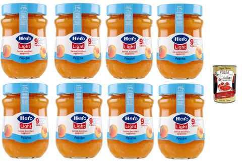 Hero Light Light Pêche Lot De 8 Bocaux De 280 G, De Confiture Et De Confiture Supplémentaire, Fruits De Haute Qualité, Sans Conservateurs Et Sans Colorants, Italian Gourmet Polpa 400 G