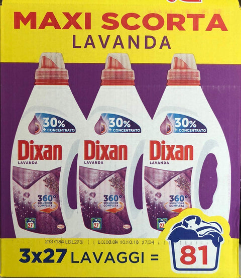 Dixan Lessive Liquide Parfum Lavande – 3 Boîtes De 27 Lavages Maxi Réserve 81 Lavages