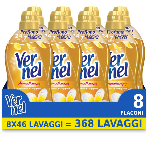 Vernel Aromatherapy Charme De Frangipani, Adoucissant Machine À Laver Concentré, Sensation De Parfum Comme Juste Lavé, 8 X 46 Lavages, Total 368 Lavages