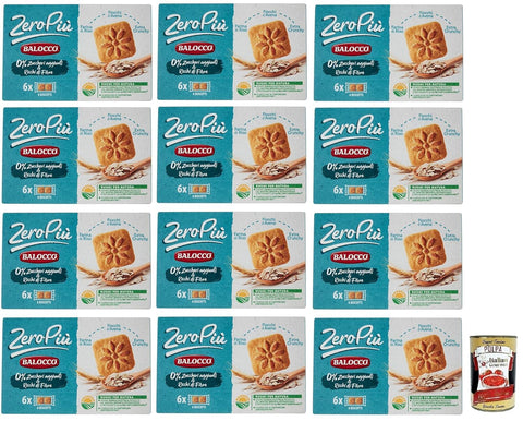 Balocco Zero Più Biscotti Sans Sucre Ajouté, Biscotti, Biscuits Avec De La Farine De Riz, Gruau, Groches, Et Plus Croquantes, 12x 230g + Italian Gourmet Polpa Di Pomodoro 400g Dose
