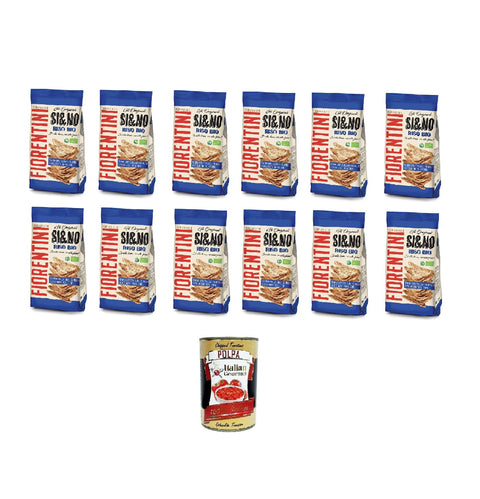 12x Fiorentini SI&NO Mini Gallette di Riso con Sale Marino BIO Mini galettes de riz au sel marin issues de l'agriculture biologique 100 g Snack croustillant Sans gluten + Italian Gourmet polpa 400g