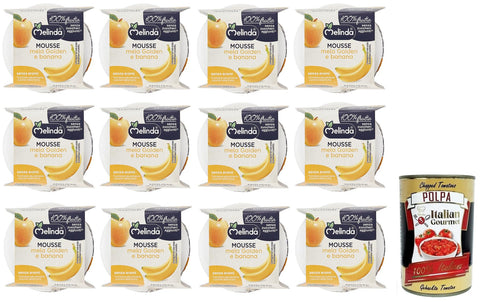 Melinda Lot De 12 Mousses Mela Golden E Banana, Purée De Fruits 100 % Naturelle, Mousse Dorée Pomme Et Banane (2 X 100 G) + Boîte Italienne Gourmet Polpa Di Pomodoro 400 G