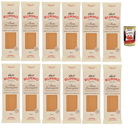Rummo Spaghetti Alla Chitarra N° 104, Durum Pâtes Sémoraires, Italiennes Pasta Italian Noodles 12x 500 G Pack + Italian Gourmet Polpa Di Pomodoro 400 G