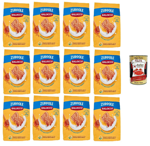 Balocco Zuppole, Biscuits Pour Le Petit Déjeuner, Biscuits Avec Du Lait Italien 100%, 12x 350g Biscuits Cookies Kuchen + Italian Gourmet Polpa 400g