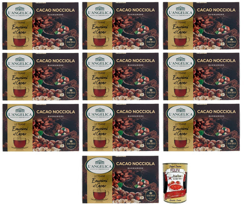 L' Angelica Tisana Cacao E Nocciola Lot De 10 Tisanes Au Cacao Et Noisettes + Boîte De 400 G