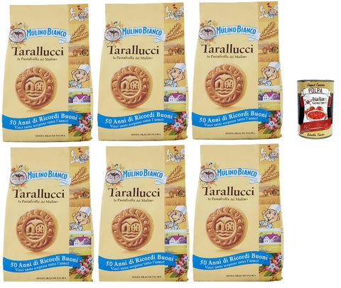 Mulino Bianco Tarallucci, Biscotti Con Uova Fresche 100% Italiane, Biscuits Avec 100% Œufs Frais Italiens, Biscuits Cookies, 6x 350g + Italian Gourmet Polpa 400g