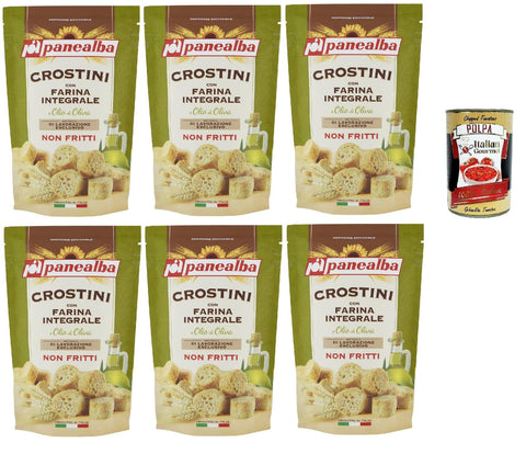 Panealba Crostini Con Farina Integrale E Olio Di Oliva, Croûtons À La Farine Complète Et À L'huile D'olive, Collation Salée, Non Frites, 6 X 80 G, Avec Polpa Italien, 400 G
