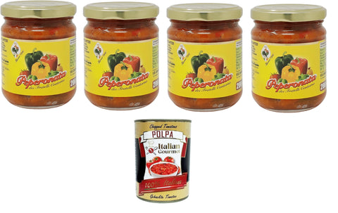 Fratelli Contorno Peperonata Apéritif Sicilien À Base De Poivre 4 X 200 G + Italian Gourmet Polpa 400 G