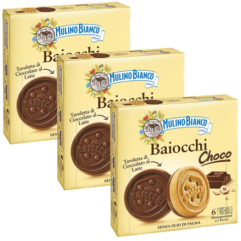 Mulino Bianco Baiocchi Choco - Biscuits Italiens À La Crème Chocolatée 144g X 3 Parcelles