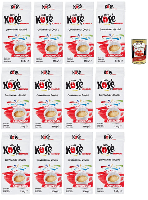 Caffè Kosè Armonioso, Macinato, Caffè Macinato, Caffe' Italiano, Caffè Macinato, Italian Café Moulu, Convient Pour Cafetière Moka, Lot De 12x 250g + Italian Gourmet Polpa 400g