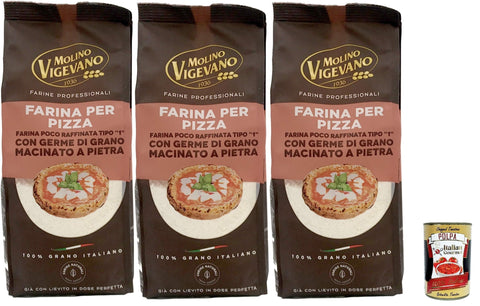 Molino Vigevano Farina Tipo 1 Farine À Pizza Pas Très Raffinée Avec Germes De Céréales Moulues En Pierre Farine Professionnelle 3 X 500 G + Italian Gourmet Polpa 400 G