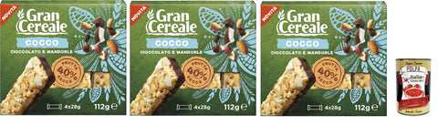 Mulino Bianco, Gran Cereale, Snack, Poutres De Fruits Secs Avec Morceaux De Noix De Coco, Chocolat Et Amandes, Pour Petit-Déjeuner Et Collations Sucrées, 3 X 112 G + Italian Gourmet Polpa 400 G
