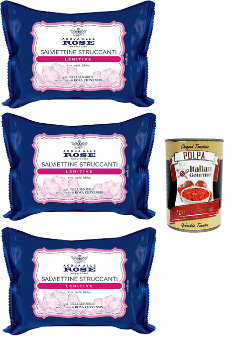 Acqua Alle Rose Lot De 20 Lingettes De Maquillage Pour Peaux Sensibles, Avec Effet Protecteur Et Démaquillant Sur Le Visage, Les Yeux Et Les Lèvres, 3 X 20 Lingettes + Italian Gourmet Polpa 400 G
