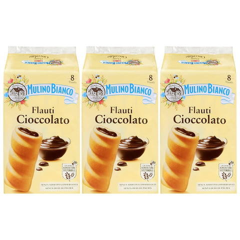 Mulino Bianco Flauti Ciocciolato-Petits Pains Au Beurre Fourrés Au Chocolat 280g (Flauti Ciocciolato, X3)