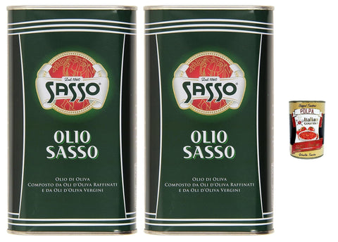 Sasso Lot De 2 Bouteilles D'huile D'olive Extra Vierge 100 % Italienne + Italian Gourmet Polpa 400 G