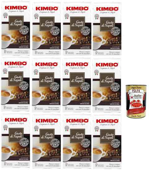 Kimbo Gusto Di Napoli, Caffe' Italiano, Caffè Macinato, Italian Café Moulu, Convient Pour Cafetière Moka, Lot De 12x 250 Gr + Italian Gourmet Polpa 400g