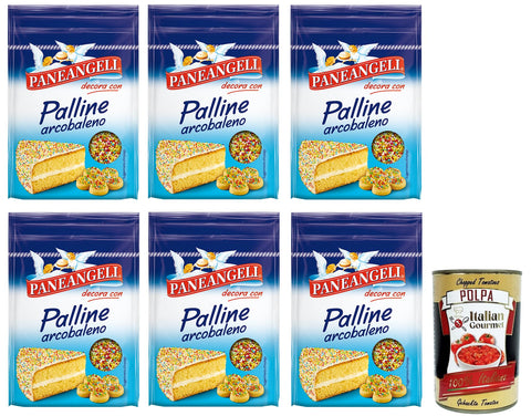 Paneangeli Palline Arcobaleno Lot De 6 Confettis Multicolores De Forme Ronde Idéal Pour Décorer Les Desserts, Sachet Refermable De 60 G + Boîte Italienne Gourmet Polpa Di Pomodoro 400 G
