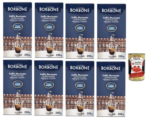 Caffè Borbone Miscela Nobile Caffè Macinato, Italian Café Moulu, Convient Pour Cafetière Moka, Lot De 8x 250 Gr + Italian Gourmet Polpa 400g