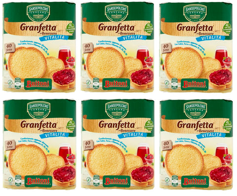 Buitoni Granfetta Del Benessere Vitalità Lot De 6 Biscottate 40 Biscottes Avec Calcium, Fer Et Vitamines 300 G