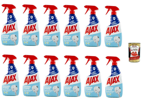 Ajax Shower Power Lot De 12 Sprays Nettoyants Anti-Calcaire Pour La Douche 600 Ml + Polpa Italien Gourmet Polpa 400 G