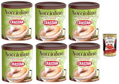 Crastan Nocciolino, Cappuccino Solubile Gusto Nocciola, Préparation Soluble Pour Le Goût Des Noisettes, Pour Être Du Sucre, 6x 150g + Italian Gourmet Polpa 400g
