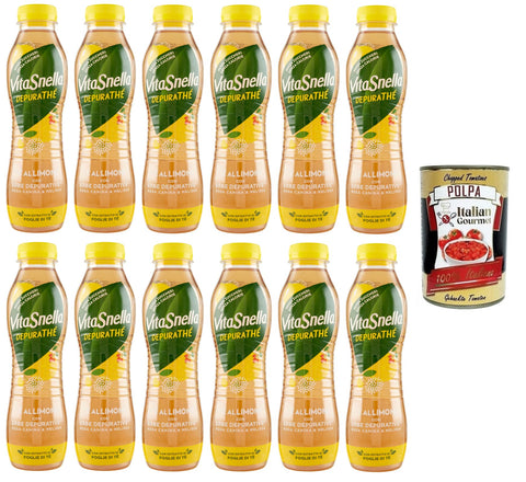 Vitasnella Depurathé Tè Al Limone, Thé Glacé Au Citron Avec Herbes Nettoyantes, Cynorrhodon Et Mélisse, Sans Sucre, Pet Jetable Sans Sucre, 500 Ml + Polpa Di Pomodoro Italian Gourmet Polpa Di Pomodoro