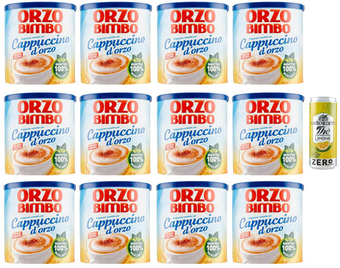 Orzo Bimbo Cappuccino D'orzo Solubile Lot De 12 Cappuccino Solubles À L'orge - Alternative Sans Caféine De 150 G + 1 Boîte De Thé Glacé San Benedetto Au Citron Sans Sucre - 330 Ml