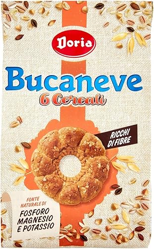 12x Doria Bucaneve Biscotti ai 6 Cereali Biscuits à l'avoine, à l'épeautre, au blé, au riz, au sarrasin et à l'orge Sachet de 300 g