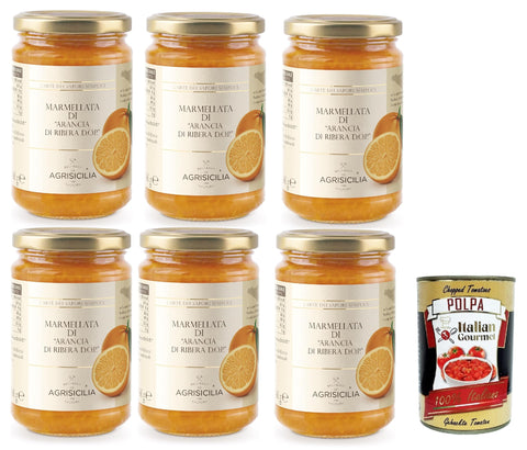 Agrisicilia Marmellata Di Arancia - Confiture Orange De Ribera D.O.P - Agrumes De Qualité Supérieure Et Excellent Artisanat Pour Le Petit Déjeuner Et Les Collations - 6 X 360 G + Italian Gourmet Polpa