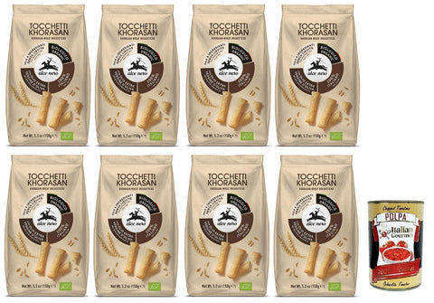 Lot De 8 Bâtonnets À Pain Alce Nero Tocchetti - Produit De Cuisson Bio Avec Blé Khorasan Bio Et Huile D'olive Extra Vierge - 150 G + Boîte De 400 G