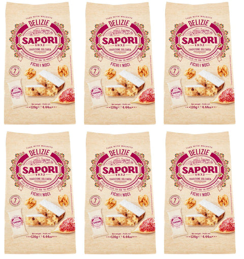 Lot De 6 Produits De Confiserie Sapori Delizie Fichi E Noci Avec Figues Et Noix 126 G Sachets Avec 7 Portions Individuelles Spécialités De Noël Italiennes