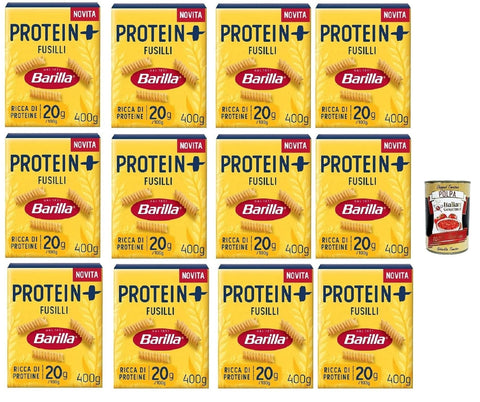 Barilla Protein+ Fusilli, High Protein, Pasta De Blé En Dur Italien, 12 Paquets De 400 G, Pâtes En Blé À 100% Italien, + Italian Gourmet Polpa 400g