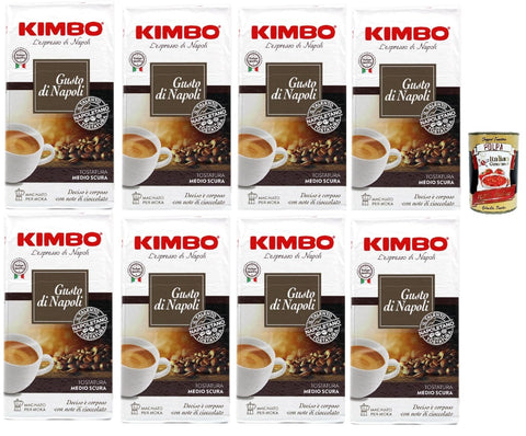 Kimbo Gusto Di Napoli, Caffe' Italiano, Caffè Macinato, Italian Café Moulu, Convient Pour Cafetière Moka, Lot De 8x 250 Gr + Italian Gourmet Polpa 400g