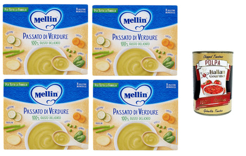 Mellin Passato Di Verdure, Per Tutta La Famiglia, Purée De Légumes, Pour Toute La Famille (8 Sachets Individuels De 13 G) 4 X 104 G + Italian Gourmet Polpa 400 G