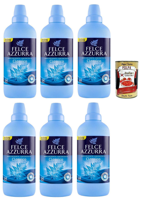 Felce Azzurra Assouplissant Concentré Parfumé Classico Parfum Sensuel 24 Lavages 6 X 600 Ml + Italian Gourmet Polpa 400 G