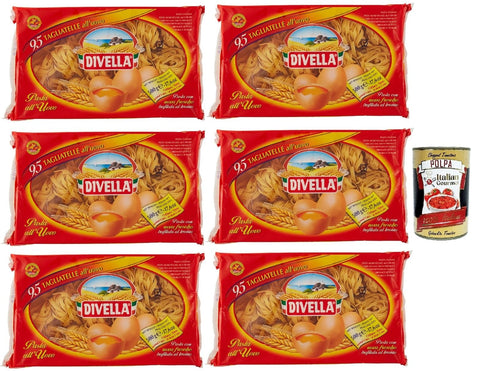 Divella - Tagliatelles All'uovo N°95 – Pâtes Italiennes Authentiques, Nouilles Aux Œufs – Les Tagliatelles Les Plus Délicieuses À Partager En Famille – 6 X 500 G + Italian Gourmet Polpa 400 G