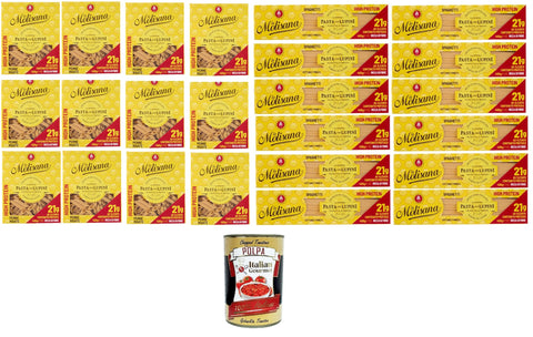 La Molisana, Spaghetti Et Penne Rigate Avec Lupin, Tagliatelles Protéinées Avec Farine De Lupin Et Semoule De Blé Dur Italienne – Bronze Tiré 24 X 400 G + Polpa Italien Gourmet 400 G