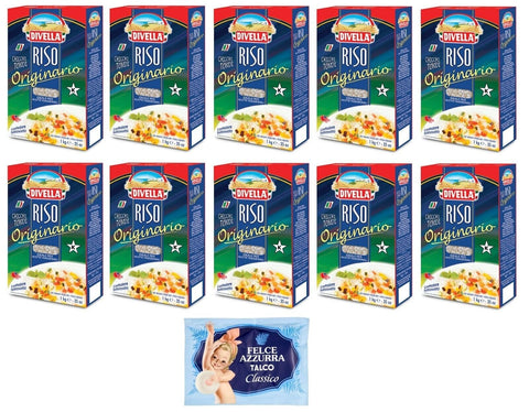 Lot De 10 Grains De Riz Ronds Divella Riso Originario, Riz Italien, Idéal Pour Les Recettes Traditionnelles, Emballage Sous Vide De 1 Kg + 1 Sachet De Talc Felce Azzurra Gratuit, Sachet De 100 G