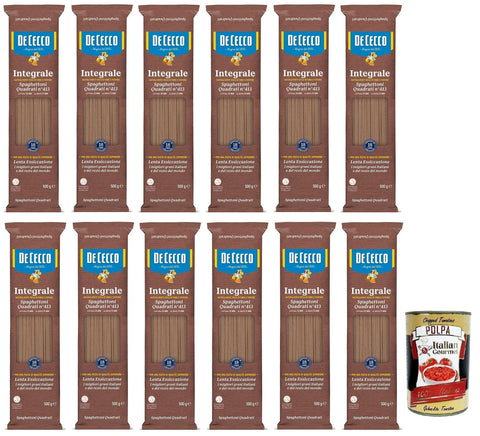 De Cecco Speghettoni Quadrati Integrali N°413 Lot De 12 Pâtes À Semoule De Blé Dur, Pâtes Complètes, Blé Italien, Paquet De 500 G + Boîte Italienne Gourmet Polpa Di Pomodoro 400 G