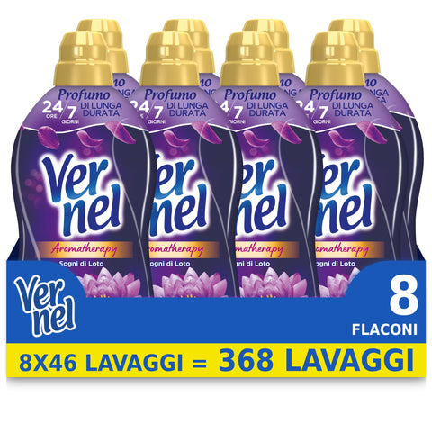 Vernel Aromatherapy Rêves De Lotus, Adoucissant Machine À Laver Concentré, Sensation De Parfum Comme Fraîchement Lavé, 8 X 46 Lavages, Total 368 Lavages