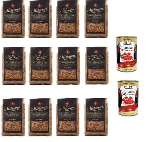 Lot De 12 Pâtes Intégrales La Molisana Fusilli N.28 Nouilles Courtes, Blé Italien Uniquement – 500 G + 2 Polpa Italian Gourmet 400 G