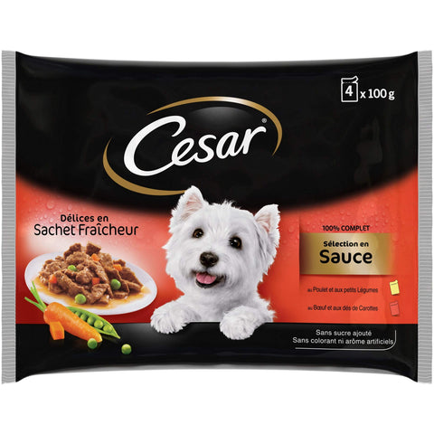 Cesar Délices Set De 13 X 4 Sachets Fraîcheurs Sélection En Sauce Pour Chien 100 G - Lot De 13