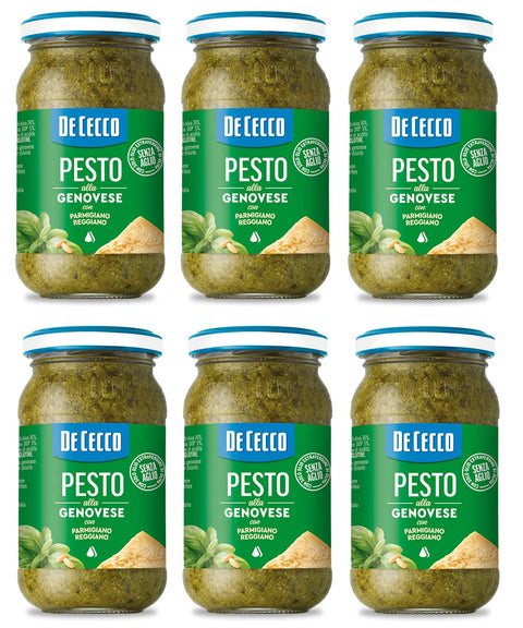 6x De Cecco Pesto Alla Genovese Con Parmigiano Reggiano Senza Aglio Pesto Au Basilic Frais, Parmigiano Reggiano Sans Ail 190g Sauce Italienne