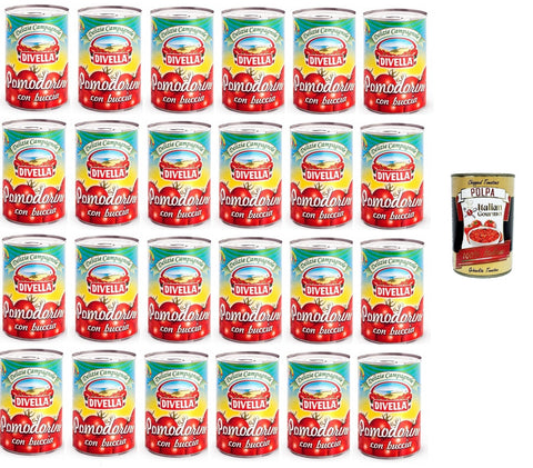 Divella Pomodorini Con Buccia Con Apertura A Strappo – Tomates Cerises Avec Bol Et Ouverture De Déchirure 24 X 400 G + Italian Gourmet Polpa 400 G